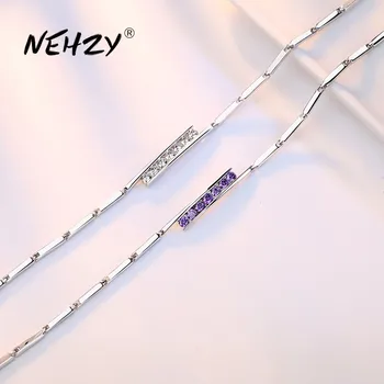 NEHZY 925 sterlingas sidabro naujų papuošalų aukštos kokybės mados moteris violetinė kubinis cirkonis retro paprastos apyrankės ilgis 20CM