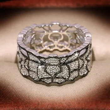 Retro baltas cirkonis mažų šviežių modelis nėrinių tuščiaviduriai uždarą žiedą moterų kūrybinė asmenybė žiedas papuošalai dovana