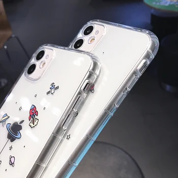 Kosmoso Mielas Animacinių filmų Astronautas Planetos Telefono dėklas Skirtas iPhone 11 Pro Max X XS XR 7 8 Plius 12 Mini Skaidri Minkšta atsparus smūgiams Dangtis