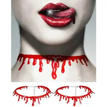 Helovinas moterų Apdailos Siaubo Kraujo Lašelinė Karoliai pranešk apie Netikrą Kraujo Vampyras Išgalvotas Joker Choker Kostiumas Karoliai Partijos Priedai