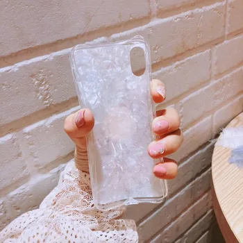 Japonija Korėja karšto Stiliaus 3D Pearl Deimanto Žiedas ShellSeashell blizgučiai bling soft case for iphone 5 6 6 s 7 8 plus X XS MAX XR dangtis