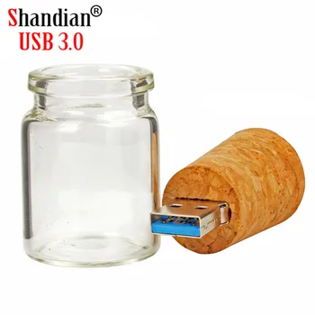 SHANDIAN Stiklo Butelis USB3.0 Flash Drive 4GB 8GB 16GB 32GB 64GB 128GB Fotografijos Dovanos Pen Drives Nemokamai LOGOTIPĄ Memory Stick