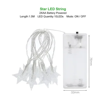 1,5 M 10 LED Star String Žibintai LED Pasakų Žibintai Kalėdų, Vestuvių dekoravimas Žibintai su baterijomis girliandą žibintai