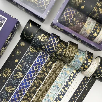 10 vnt./set Blue Geometrijos Serijos aukso Washi Tape nustatyti Scrapbooking Dekoratyvinis Lipnios Juostos Popieriaus Japonijos Kanceliarinės prekės Lipdukas
