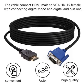 1 /1.8 /3 / 5M HDMI Kabelis, HDMI Į VGA HD Su Garso Adapterio Kabelis HDMI Į VGA Kabelis dropshipping