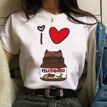 Naujas Puikus Nutella Spausdinti Moterų marškinėliai Harajuku Animacinių filmų Spausdinti Marškinėliai Moteriška Trumpas Rankovės O-kaklo Viršų Tees Juokinga Marškinėlius