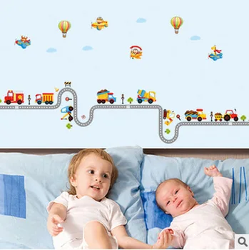 Gali pašalinti sienų lipdukai didmeninė darželio vaikų kambario dekoracija ant sienos Cartoon automobilių lipdukai