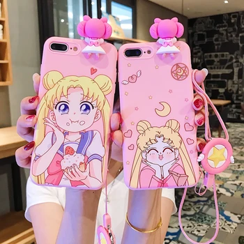 3D animaciją Japonų Anime Sailor Moon atgal, telefono dėklas turėtojas Lanyardfor xiaomi A2 lite A1 8se redmi pastaba 8 pro 7 6A 6 5 5A 4X S2