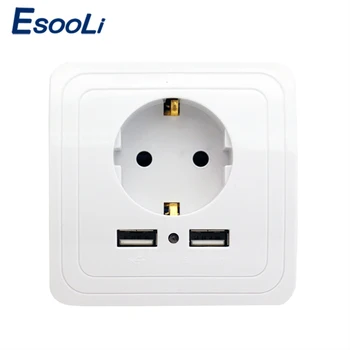 EsooLi Dvigubas USB ir Elektrinis Sieninis USB Lizdas, Įkroviklis adapteris ES lizdas, jungiklis 2A Power įkrovimo dokas