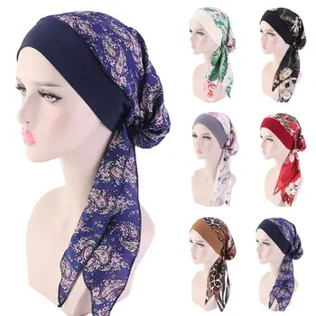 2020 NAUJŲ Moterų, musulmonų mados hijab vėžio chemo gėlių spausdinti skrybėlę turbaną galvos dangtelis, plaukų slinkimas šalikas wrap iš anksto susieta bandana