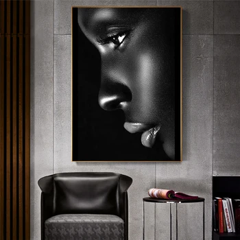 Juoda Profilis Lūpų Moteris Aliejaus Tapybos ant Drobės Cuadros Plakatai ir Spausdina Afrikos Sienos Meno Nuotrauką Kambarį Miegamojo Puošimas