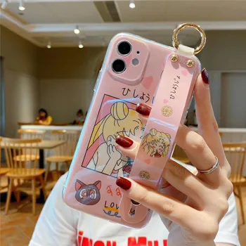 Mielas Japonijos Anime ir Animacinių filmų Sailor Moon Luna Katė Minkštas Telefono dėklas Skirtas Iphone 11 12 Pro Max X XS XR 7 8 Plius SE2 Riešo Laikiklis Dangtelio