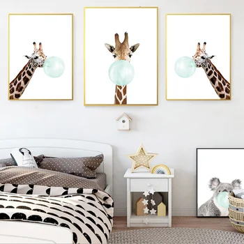 Zebra Girafe Dramblys Gyvūnų Drobės Plakatas Vaikų Darželio Sienos Menas Spausdinti Tapybos Vaikus Nuotrauką Šiaurės Vaikams, Kūdikio Kambario Puošmena