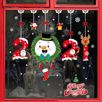 Langų Lipdukai Kalėdų Dekoracijas Namams 2020 Navidad Gimdymo Linksmų Kalėdų Papuošalai Cristmas Dovanos Laimingų Naujųjų Metų 2021