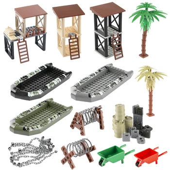 WW2 kovinių Ginklų priedai, Augalų Sargybinis uosto Naftos būgno barrow krepšelį laivas, barikada, Geležinės grandinės Modelis Architektas Serijos Žaislai