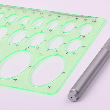 1 Set Green Plastiku Ovalo Formos Geometrinės Šabloną Valdovas Trafaretas Matavimo Įrankiai Studentų Karšto Pardavimo