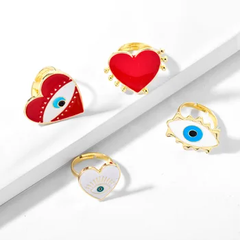 2019 Naujas Reguliuojamas Aukso Raudona Širdis Blogio Akių Mados Žiedai moterims, moteriška populiarus mielas blogio akių meilė širdies aukso žiedas papuošalai