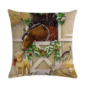 Kalėdų Pagalvėlė padengti Animacinių filmų Arklys, katė, dizaino lino/medvilnės pagalvės užvalkalą charakterio šuo modelis dekoratyvinę pagalvę padengti ZY482