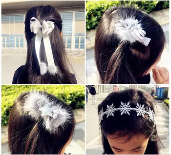 Merginos plaukų aksesuarai Žiemos Blizgučiai snaigės Hairband Vaikai Šalis, Plaukų Ratlankiai crown plaukų clips plaukų ryšius juostų galvos apdangalai