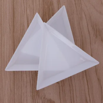 10vnt Plastiko Trikampis Cirkonio Karoliukai, Kristalų Nagų Dailės Rūšiavimo Padėklai Balta
