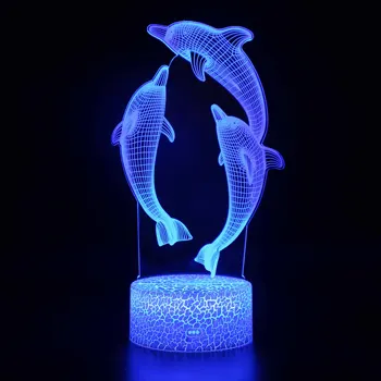 Veiksmų Skaičius, 3D RGB Lempos delfinų šviesos Dovana Naktį Šviesos diodų (LED) 7 Spalvų Nakties Žibintas