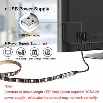 USB Powered LED Šviesos Juostelės 5050 RGB Multi-Colour TV Backlight 
