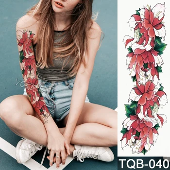 Naujas 1 vnt Laikina Tatuiruotė Lipdukas Raudonas bijūnas gėlių modelio Pilnas Gėlių Tatuiruotė su Arm Kūno Meno Didelis Didelis Netikrą Tatuiruotę Lipdukas