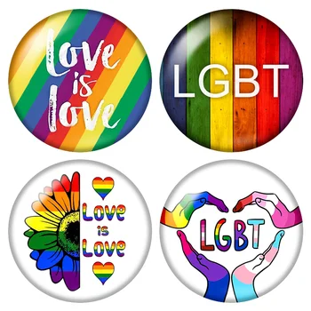 Vaivorykštės Vėliava LGBT meilė yra meilė širdies pasididžiavimas paramos 12mm/16mm/18mm/25mm Turas foto stiklo cabochon demo butas atgal Padaryti išvadas