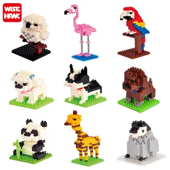 Mini Statybiniai Blokai 3D Gyvūnų Deimantų Modelio Micro Plytos, Šuo, Katė, Paukštis, Briedis Vilkas Panda Macaw Žaislai Vaikams Gimtadienio Dovanos