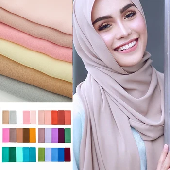 Moterų Paprastas Burbulas Šifono Hijab Šalikas wrap vientisos spalvos musulmonų skarelė georgette šalikai, minkštas ilgas šalikas hijabs 78 spalva