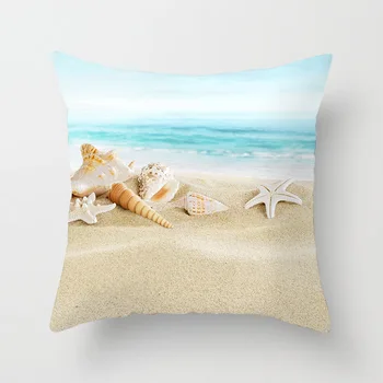Nauja Vasaros Atogrąžų Paplūdimio Mėlyna Pagalvių Užvalkalus Shell Žvaigždė Palmių Spausdinti Sofos Pagalvėlių Atveju Modernus Paprastas Svetainės Mesti Pagalvės