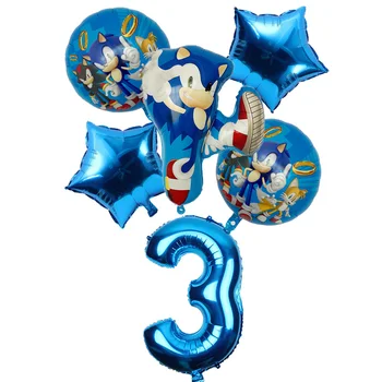 6pcs/daug Sega, Sonic the Hedgehog Super Herojus dvipusės Folija Balionas Berniukas Mergaitė Gimtadienio dekoro 32 colių numeris balionai