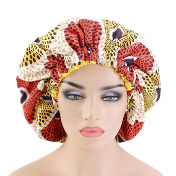 Moterys Afrikos Gėlių Spausdinti Satino Nakties Miego Variklio Dangtis, Skrybėlę, Plaukų Priežiūros Bžūp Galvos Wrap Didelio Galvos Dėvėti Ponios Headwrap Plaukų Priežiūros Skrybėlę