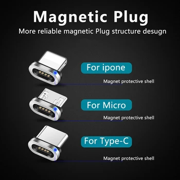 Apvalus Magnetinis Kabelio Kištuko Tipas C Micro USB C 8 pin Kištukai Greito Įkrovimo Adapteris Telefono 