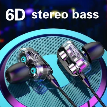 Naujas Dual Ratai Gilus Baritonas 6D Stereo Laidinio Ausines In-Ear Sporto Ausines Su Mic Kietas Ausinių Ausines, IPhone, 