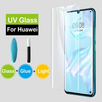 100D UV skystą Klijai Grūdintas Stiklas Huawei P40 30 Pro UV Klijai Ekrano apsaugos Huawei P40 30 P20 Mate 20 Pro Lite
