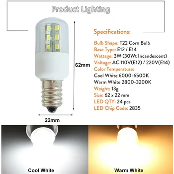 E14 E12 LED Kristalų Lempos Lemputė SMD 5050 3W Mikrobangų Krosnelė Lemputės Šaldiklio Lempos Šalta / Šilta Balta AC 110V, 220V