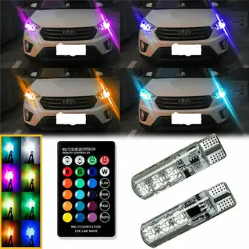 2VNT LED RGB T10 6SMD Nuotolinio Valdymo Spalvos Lemputė, Stovėjimo Žibintas Automobilių Lengvųjų Automobilių Apdailos Šviesos Dekoratyvinės Lempos Automobilių Reikmenys