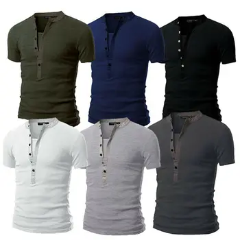 Vyrų Slim Fit V-Kaklo trumpomis Rankovėmis Raumenų Tee marškinėliai Atsitiktinis Viršūnes Henley T Marškinėliai Kieto Vasaros Viršūnes Tee