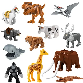 Gyvūnų Statybos Blokų, Plytų Mamutas Orangutan Tigras Dinozaurų Briedžių Vilkas Arklių Mini Pav Žaislas Vaikams, suderinamas su