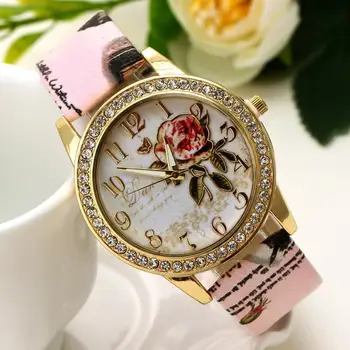 2020 reloj mujer Moterų Žiūrėti Rožių Gėlių Modelio Rinkimo Moteriški Rankiniai Laikrodžiai Odos Grafiti Dirželis Ponios Laikrodis relogio feminino
