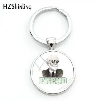 2020 Mados Sigmund Freud Paketų Prižiūrėtojų Raktinę Psichoanalizės Keychain Karšto Apvalus Stiklinis Kupolas Raktų Pakabukai Rankų Darbo Raktų Pakabukai Moterims