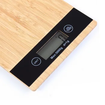 Skaitmeninis Virtuvės Maisto Masto su Bambuko Svėrimo Platforma Virimo Kepimo 5kg/1g natūralios medienos spalva