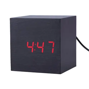 Skaitmeninis Termometras Medinis LED Laikrodis-Žadintuvas Apšvietimo Valdymo Balsu Medienos Retro Glow Laikrodis, Darbalaukio Lentelė Šviesos žadintuvai