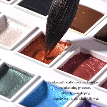 12 Spalvų Kieto Akvarelės Dažų Rinkinys Tekstūra Perlamutrinis Pigmentas Metaliniai Blizgučiai Acuarela Tiktų Nešiojamas Meno Reikmenys