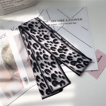 Šilko Skara 2019 Leopard Gyvūnų Spausdinti Šalikas Moterims Šilko Skara Mažas Krepšys Rankena Juostelės Moterų Neckerchief Galvos Ilgi Šalikai