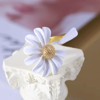 2020 Nauja Daisy Gėlių Žiedai Moterims Boho Bižuterijos Paprasta Balta Reguliuojamas Žiedo Atidaryti Dizaino