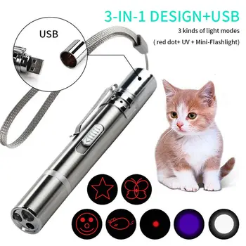 3 in 1 USB Įkrovimo Funny Cat Chaser Žaislai Mini Žibintuvėlis LED Lazeris Pen Šviesos Katė Šviesos Patarimų, Juokingi Pet Žaislai Dropshipping
