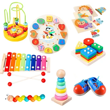 Kūdikių Mediniai Montessori Švietimo Žaislai, Gyvūnų Formos Puzzle Vaivorykštė Blokai Ratą Granulių Kselofonu Žaislai Vaikams, Mediniai Mokymosi Žaislai