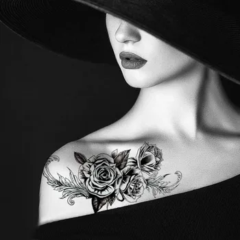 Juodas didelis gėlių beautifulred rožių gėlių Body Art Vandeniui netikrą seksuali Moteris 